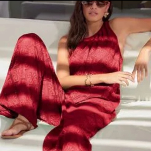 Wide leg Red lace jumpsuit - Picture 1 of 13